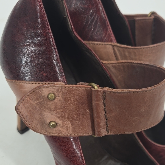 Joie Burgundy Leather Women's Wooden Platform Heels 40 US 10 - Picture 3 of 15